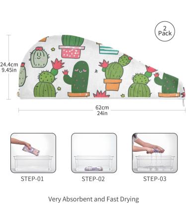 Seamless Cute Cactus Hair Towel 2 Pack | Super Absorbent Quick Dry Hair Turbans for Women & Girls - Buy Online on GoSupps.com