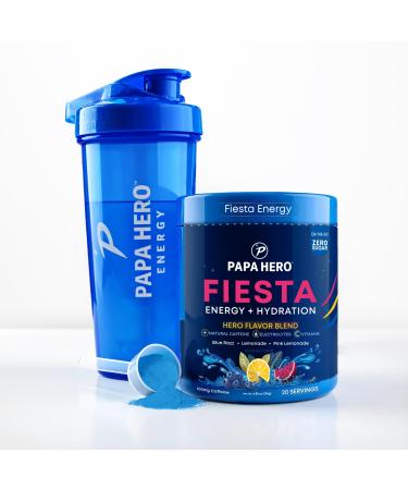 PAPA HERO Fiesta Energy Drink Powder - 11 Vitamins & Minerals - Natural Caffeine + Nootropics + Electrolytes - Sugar Free Hydration - Immune Support - Blue Raspberry Lemonade - 20 Servings