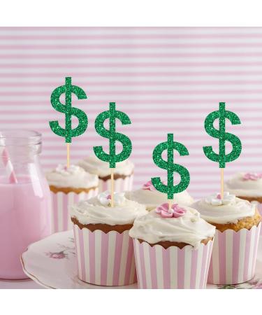 Ambishi 24pcs Dollar Sign Cupcake Toppers American Dollar for Casino Wedding Birthday Festival Party Decoration Light Up Your Casino Party Decor Cake Picks Green Glitter - Buy Online on GoSupps.com