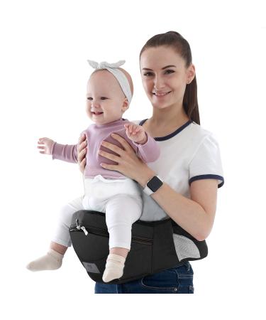 Baby Hip Carrier, Baby Hip Seat Carrier for Newborn to Toddler Ergonomic Waist Stool Soft Fabric Baby Front Carrier for 8-45 lb,0-36 Months, Various Pockets,51 inch Adjustable Waistband (Black)