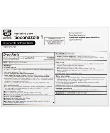 Rite Aid Tioconazole 1 Ointment 1 Day Treatment - 0.16 oz | Vaginal Antifungal Care - Buy Online on GoSupps.com
