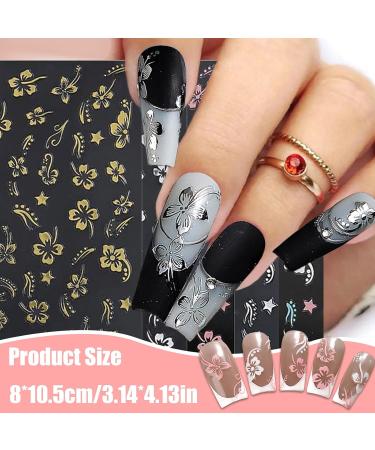 Flower Nail Stickers 10 Sheets 3D Embossed Hibiscus Flower Nail Art Stickers Self Adhesive Nail Decals Floral Nail Art Design Decoration for Women Girls (Gold Silver Pink White) - Buy Online on GoSupps.com
