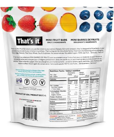 That's it. Mini Fruit Bars Variety (24 Pack) No Sugar Added Plant-Based Vegan & Gluten Free Breakfast Bar Paleo for Children & Adults Non GMO Fiber (8 Blueberry 8 Strawberry 8 Mango) - Buy Online on GoSupps.com