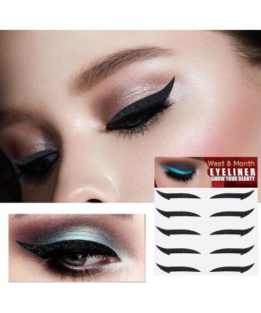 Sticker Eyeliner Glitter - Instant -Adhesive Eyeliner Stencil Sparkle 5 Pairs - Sticker Eyeliner with Shine Effect Makeup Eyeliner Stickers for Women and Girls Puchen Black (Five Pairs) - Buy Online on GoSupps.com