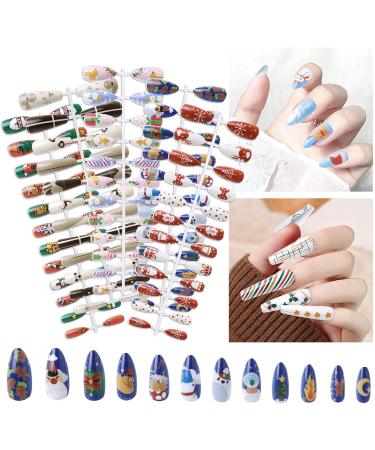 Christmas Press On Nails - Cute Christmas Decor Press On Nails Gentle Fake Nails Christmas Accessories Reusable with Santa Snowflake Bell Snowman Shakven - Buy Online on GoSupps.com