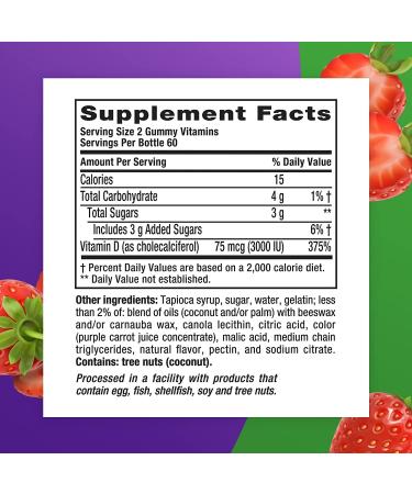 VitaFusion Extra Strength D3 Gummies - 75 mcg Bone & Immune Support, Natural Strawberry Flavor, 120 Count - Buy Online on GoSupps.com