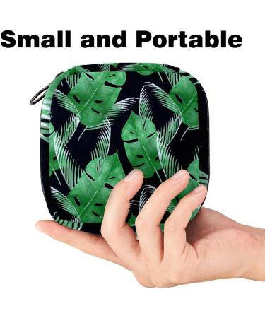Menstruation Pad Bag with Zipper - Stylish Women's Napkin & Tampon Bag - Tropical Green Leaf Design - Buy Online on GoSupps.com