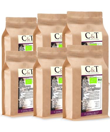 C&T Bio Espresso Crema |Cafe decaffeinated 100% arabica 6x1000 g Whole beans (including free coffee bag) savings pack in the power paper bag Whole beans 1 kg (6 -pack)