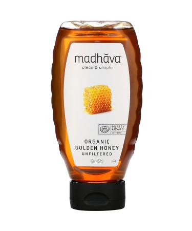 Madhava Natural Sweeteners Organic Golden Honey Unfiltered  16 oz (454 g)