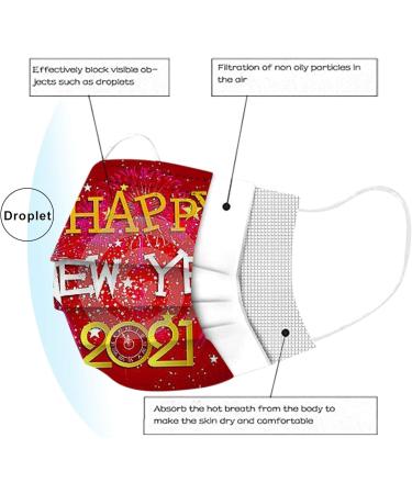 10PCS 2021 Happy New Year Disposable_Face_Mask for Adults 3-ply Non-Woven Fabric with Elastic Earloops Fireworks Camouflage Face Bandanas for Women Men Face Balaclava - Buy Online on GoSupps.com