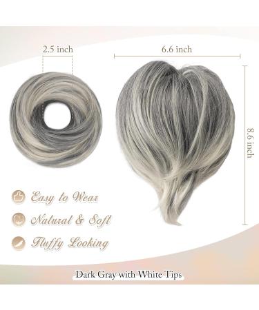 Buy BARSDAR HAARDIAL Hair Extensions - 20cm Dark Gray with White Tips - Straight Synthetic Hair Ponytail Roll for Women - International Shipping - Buy Online on GoSupps.com