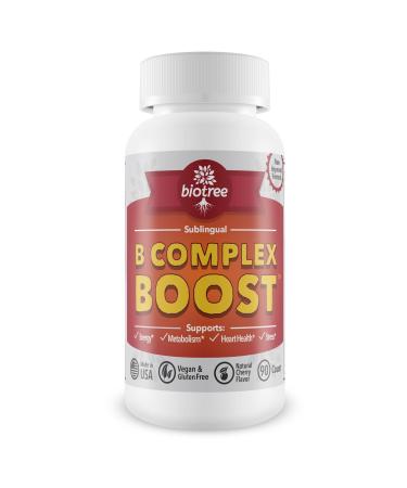 BioTree Labs Cherry Vitamin B12 Supplement - Pack of 90 Naturally Supports Metabolism Heart Health Energy & Stress | Great Tasting Cherry Flavor | Sublingual B Complex with Methylcobalamin B6 Biotin & Folic Acid | 100% Caffeine Free