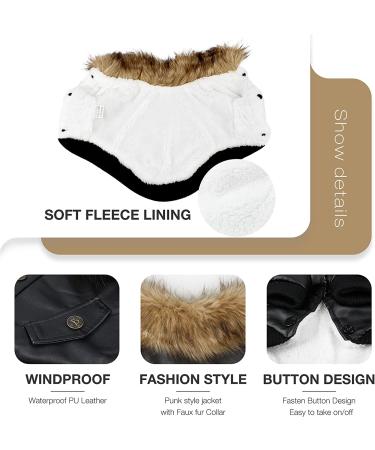 LESYPET Warm Dog Jacket | Windproof & Waterproof Fleece-Lined Leather Coat for Small Dogs - Black - Buy Online on GoSupps.com