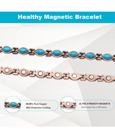 Yinox Magnetic Therapy Copper Bracelet for Women - Arthritis & Wrist Pain Relief with Turkish Turquoise | Fashion Meets Health (3500 Gauss) - Buy Online on GoSupps.com