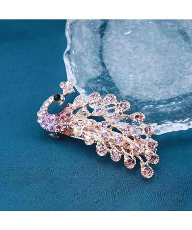 Iaceble Boho Crystal Peacock Hairclip - Purple Rhinestone Barrette Pin for Weddings & Bridal Accessories - Buy Online on GoSupps.com