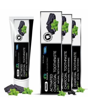 Jagat Activated Charcoal Mint Toothpaste | Fluoride Free Herbal Toothpaste | 100% Natural Teeth Whitening No Artificial Colors BPA Free Gum Cure Vegan - Pack of 3 (3.5oz X 3)