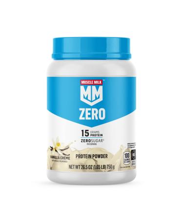 Muscle Milk Zero Protein Powder, Vanilla Crme, 1.85 Pound, 25 Servings, 15g Protein, Zero Sugar, 100 Calories, Calcium, Vitamins A, C & D, NSF Certified for Sport, Packaging May Vary