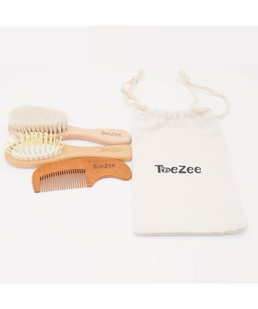 ToeZee Wooden Baby Hair Brush and Comb Set - Gentle Goat Hair Bristles for Cradle Cap - Ideal Baby Registry Gift with Travel Bag - For Infants and Toddlers - Buy Online on GoSupps.com