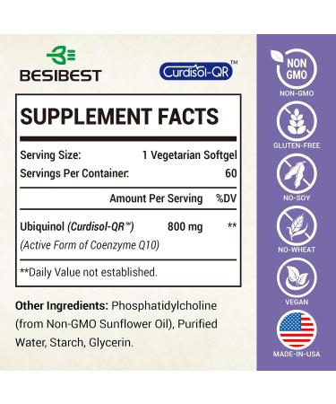 Liposomal Ubiquinol CoQ10 800 MG Softgels - High Absorption Antioxidant for Heart & Brain Energy Support - 360 Vegan Softgels (Pack of 6 - Buy Online on GoSupps.com