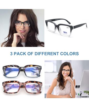 3 Pack Oprah Style Blue Light Blocking Square Reading Glasses for Men & Women | +1.5 Strength | Top Selling Computer Readers - Buy Online on GoSupps.com