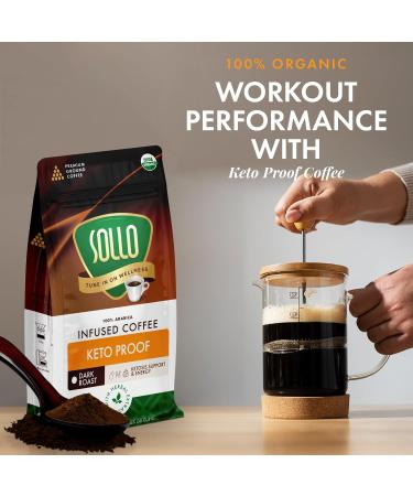 Sollo Keto Proof Organic Ground Coffee - Infused Blend Dark Roast Bold & Smooth Taste 100% Arabica Specialty Grounds 12 oz - Buy Online on GoSupps.com
