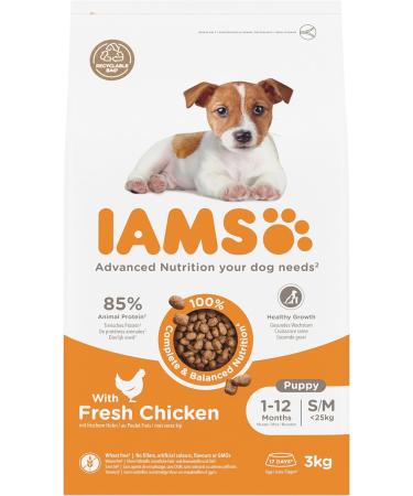 IAMS Complete Dry Dog Food for Puppy Small and Medium Breeds with Chicken 3 kg Small & medium breeds (&lt 25 kg) Chicken 3 kg (Pack of 1) - Buy Online on GoSupps.com