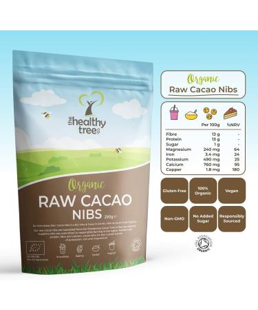 Organic Raw Cacao Nibs 250g - Superfood High in Magnesium, Fibre & Iron - TheHealthyTree Company - Buy Online on GoSupps.com