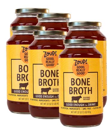 Beef Bone Broth by Zoup! Keto-Friendly, Gluten Free, Fat Free, Non-GMO Clear Bone Broth - Great for Stock, Bouillon, Soup Base or in Gravy - 6-Pack (32 oz) Beef - Bone 32 Ounce (Pack of 6)