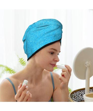 Sky Blue Glitter Hair Towel Wrap - Quick Drying Hair Turban with Button | Ultra-Absorbent Hair Drying Towel for Effortless Styling - Buy Online on GoSupps.com
