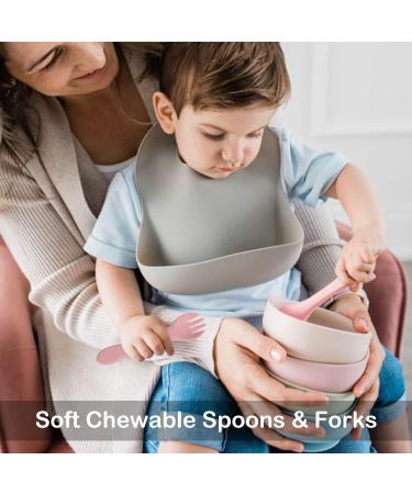 Silicone Baby Spoons and Forks Set | BPA Free | Training Feeding Utensils for Kids, Toddlers, Infants (Pink) - Buy Online on GoSupps.com