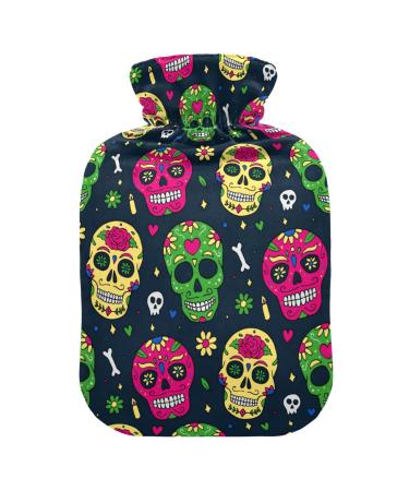 Hot Water Bottles with Cover Dead Sugar Skull Halloween Hot Water Bottle for Pain Relief Warming Hands Warm Water Bag 2 Liter