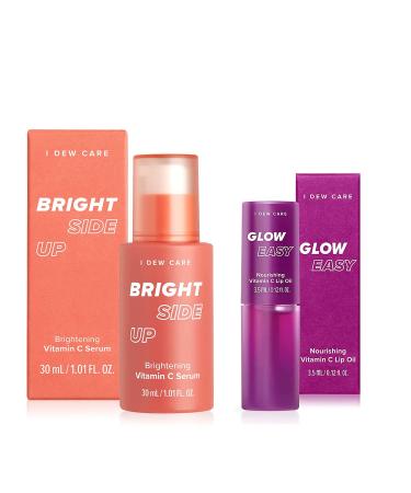I DEW CARE Bright Side Up Brightening & Hydrating Vitamin C Serum with Niacinamide + Glow Easy Vitamin C Tinted Lip Oil Gloss with Jojoba Seed Oil Bundle