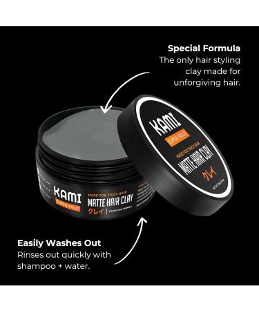 Kami Matte Hair Styling Clay for Men - Strong Hold Long-Lasting Finish for Thick Hair - Premium Men's Hairstyling Clay - Buy Online on GoSupps.com