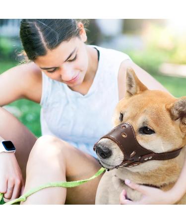 PETCUTE Anti-Bite Leather Dog Muzzle - Adjustable & Soft XL Brown Muzzle for Biting, Barking, and Chewing Prevention - Buy Online on GoSupps.com