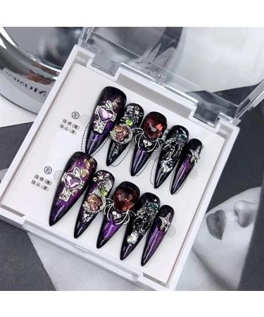 Nails Nail Tips Nails Set Ferrous Metal Diamond Heavy Industry Hand Drawn Handmade Press on Nails Tips Design Manicure Spicy Girl(1-L) - Buy Online on GoSupps.com