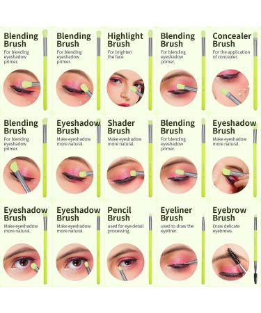 Docolor Eye Makeup Brushes Set - 15pcs Professional Brushes for Eyeshadow, Concealer, Eyebrow, Eyelash, and Eye Liners - Neon Green - Buy Online on GoSupps.com