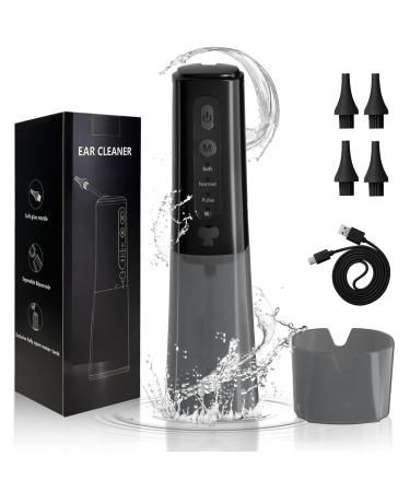 Water-Powered Ear Wax Removal Cleaner: Electric Water Irrigation Earwax Removal Cleaning Kit - Flush Ear Clean Tools with 3 Pressure Modes & 4 Tips - Ears Washer Wax Remover (Black)