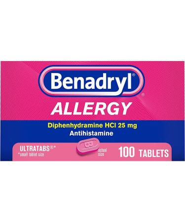 Benadryl Ultratabs Antihistamine Allergy Relief Medicine - 100 ct Tablets for Cold & Allergy Relief - Buy Online on GoSupps.com