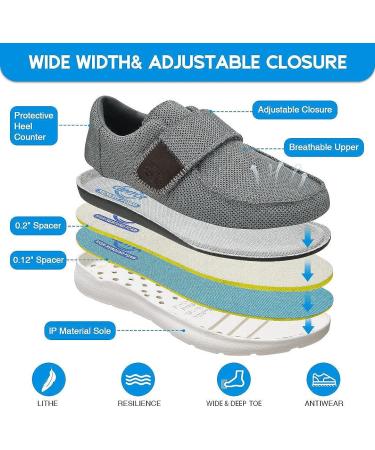 CBMTCR Men's Wide Width Diabetic Shoes with Adjustable Closure - Lightweight & Stylish | Size 8 Wide Grey - Buy Online on GoSupps.com