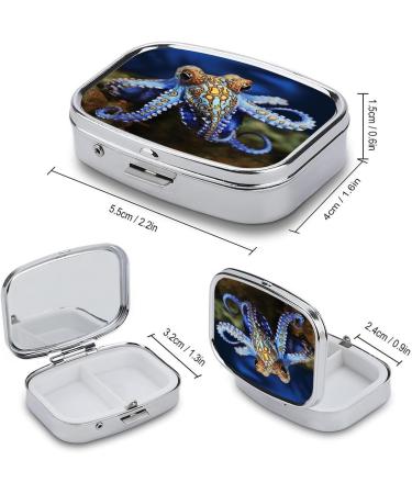 Blue Ringed Octopus Print Pill Box | 2 Compartment Portable Medicine Organizer | Decorative Metal Pill Case for Pocket or Purse - Buy Online on GoSupps.com