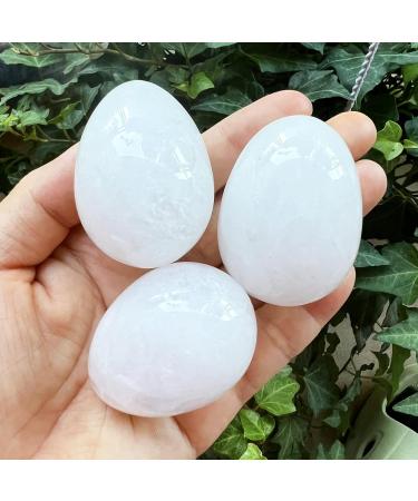 Ladeukoi Stone Egg Figurines - Polished White Quartz Healing Crystal Easter Eggs with Stand | International Shipping - Buy Online on GoSupps.com