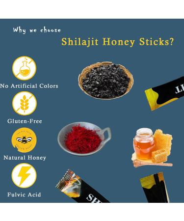 UUNZ Himalayan Pure Nutritious Shilajit Honey Sticks Gold- Saffron Honey - 75% Fulvic Acid 85+ Trace Minerals - for Men Women - 30 Sticks - Buy Online on GoSupps.com