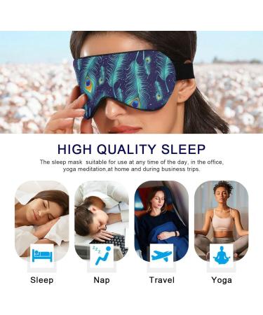Adjustable Light Blocking Eye Mask for Deep Sleep - Haskirky Adult Men and Women Travel, Yoga, Meditation - Peacock Feather Design - Buy Online on GoSupps.com