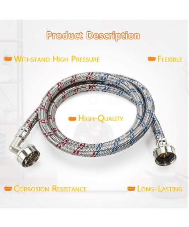 Cenipar 6ft Premium Stainless Steel Washing Machine Hoses (2 Pack) - 90 Degree Elbow, Burst Proof, Red & Blue Striped - Water Inlet Supply Lines - Buy Online on GoSupps.com