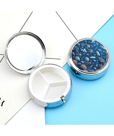 Travel Pill Box with Marine Life Print - 3 Compartment Portable Pill Organizer for Purse & Pocket - Buy Online on GoSupps.com