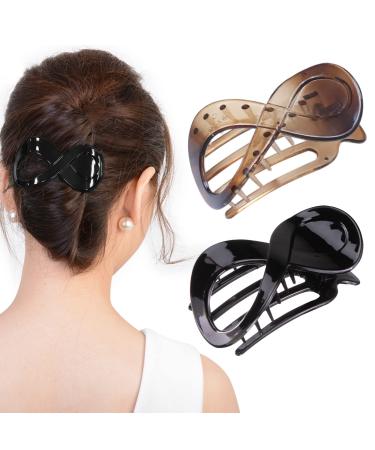 Kavya Large Hair Clips Women 2 Piece Non Slip Black Matte Hair Claw Clips for Thick Hair and Fine Hair Hair Accessories for Women. Multi-colored-2 PCS shiny