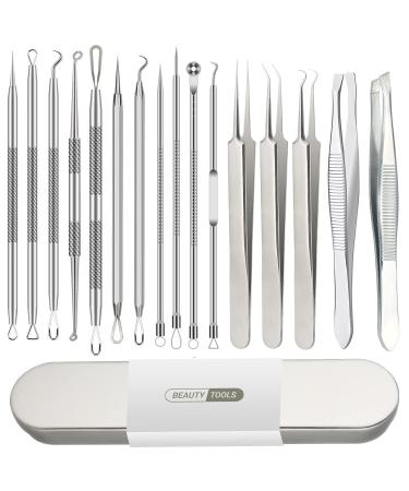 Pimple Popper Tool Kit  Blackhead Remover  16 PCS Professional Stainless Tweezers Acne Tools Comedone Extractor Pimple Needle Tool for Blemish Whitehead Ingrown Hair Cyst Removal Beauty Tools for Face