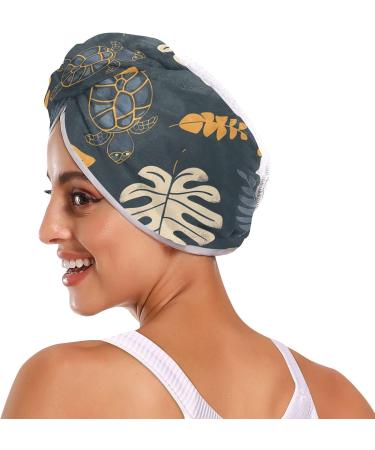 Super Absorbent Turtle and Leaf Hair Towel 2 Pack - Quick Dry Hair Turbans with Button Twist for Women & Girls | International Shipping Available - Buy Online on GoSupps.com