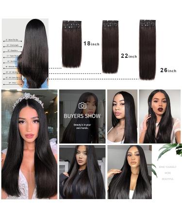 DOCUTE Natural Black Clip in Hair Extensions - 26 Inch Full Head Long Straight Clip Ins for Black Women - Double Weft Thick Hair Classic Pieces - Buy Online on GoSupps.com