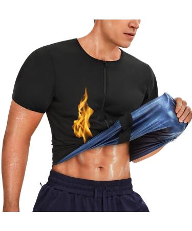 Bingrong Sauna Shirt Men Losing Sweat Suit Sauna Vest Body Shaper Neoprene Bodiler Bodiler Sauna Suckers Shirt Fitness Corset Schwitweste Shapewear Task Top L Black